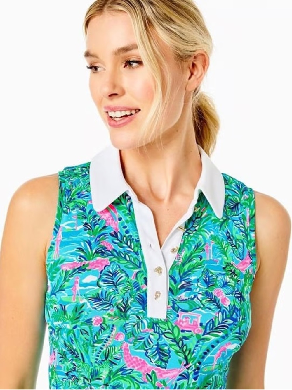 Lilly Pulitzer Top Women’s Medium Luxletic Imara Polo in Blue Horizon